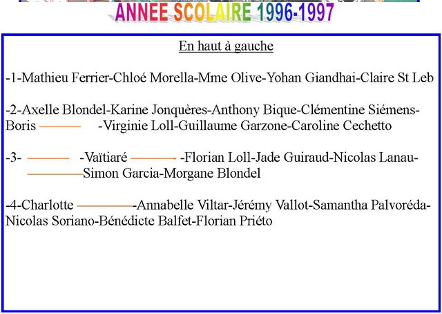 1996-1997 noms de la photo précédente